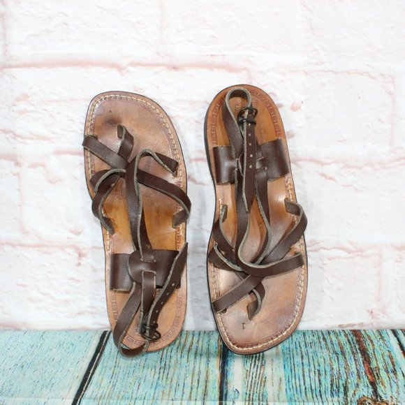 *Nimrod Unisex Brown Leather Casual Slingback Biblical Strappy Sandals Size __ - Picture 8 of 10